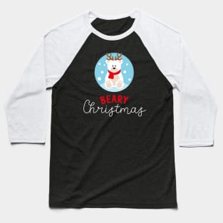 Beary Christmas - Cute Polar Bear with Antlers Baseball T-Shirt